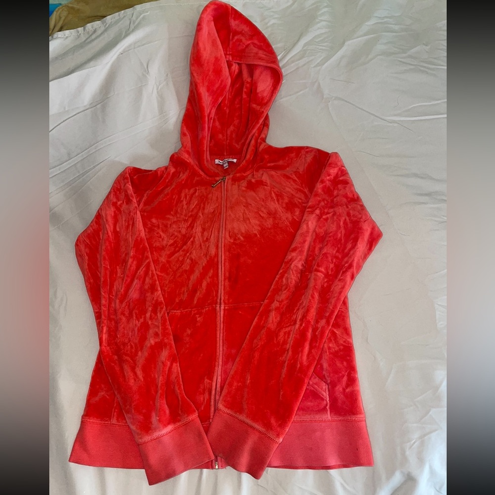 Juicy Couture Orange Salmon Couture Velour Bling Zip-Up Hoodie Jacket - Large